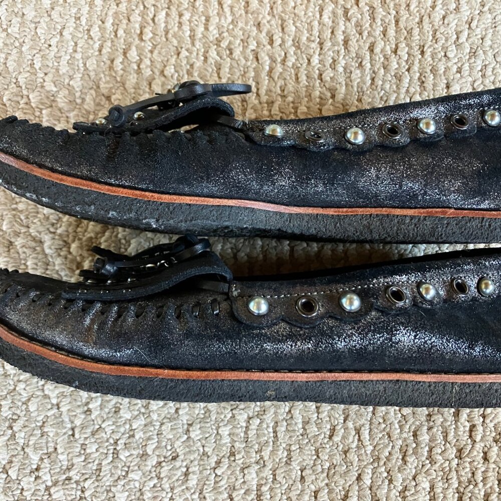 COACH Black Suede Roccasin Charms T-Rex Moccasins 10 Slip on Shearling Cozy - Picture 4 of 8